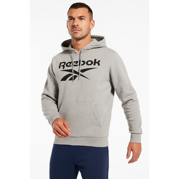 Reebok Men’s Grey Hoodie Classic Pullover Sweatshirt Black Vector Logo Size L - Picture 1 of 5